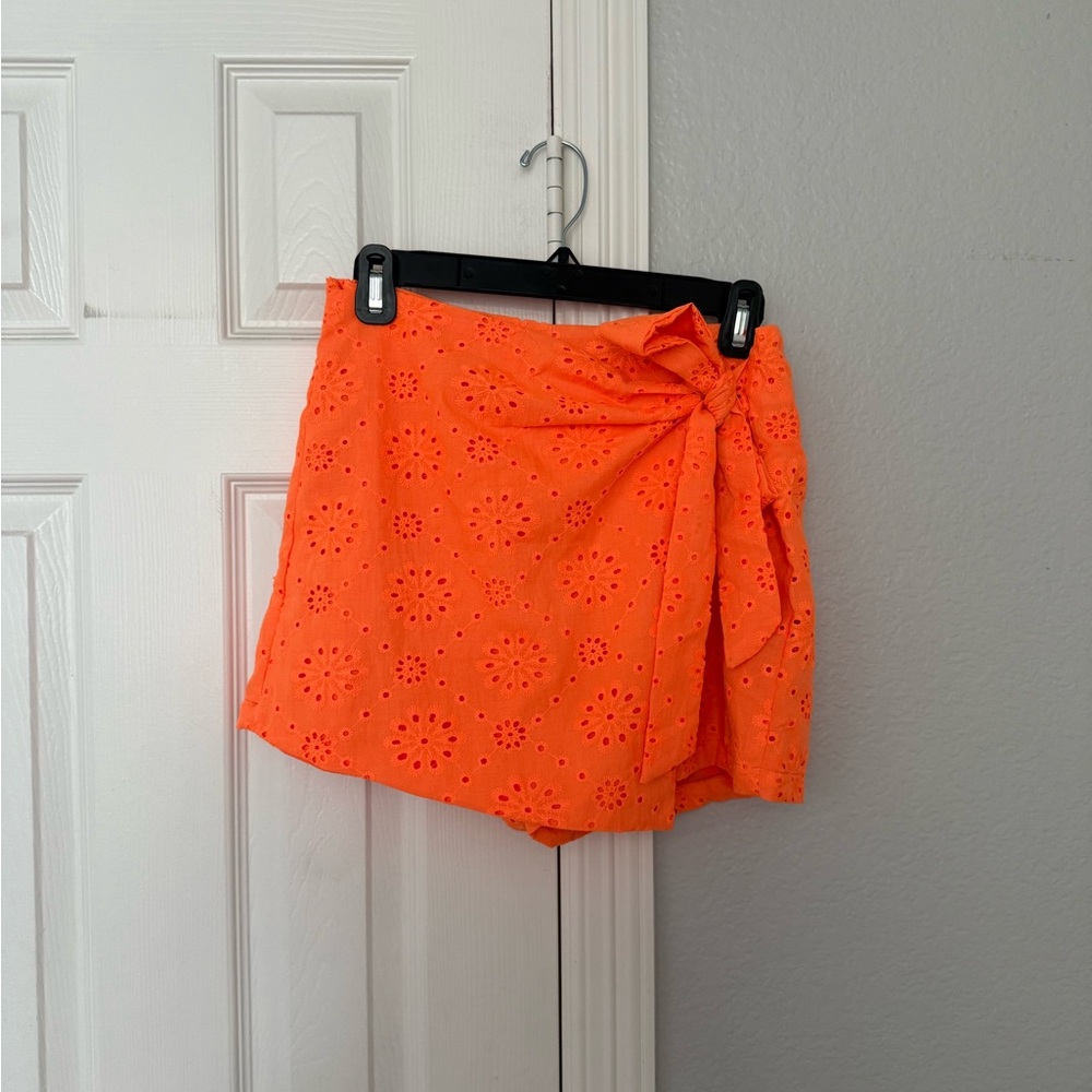 Orange Eyelet Mini Skirt